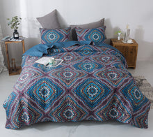Load image into Gallery viewer, DaDa Bedding Farmhouse Bohemian Native Rustic Navy Blue Geometric Diamond Shapes Bedspread Set (KSX-001)