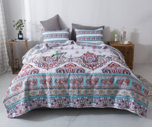 Load image into Gallery viewer, DaDa Bedding Bohemian Summertime White Blue Floral Paisley Bedspread Set (KSX-003)