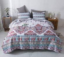 Load image into Gallery viewer, DaDa Bedding Bohemian Summertime White Blue Floral Paisley Bedspread Set (KSX-003)