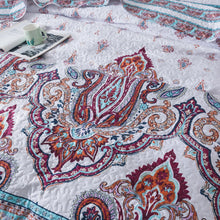 Load image into Gallery viewer, DaDa Bedding Bohemian Summertime White Blue Floral Paisley Bedspread Set (KSX-003)