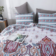 Load image into Gallery viewer, DaDa Bedding Bohemian Summertime White Blue Floral Paisley Bedspread Set (KSX-003)