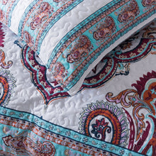 Load image into Gallery viewer, DaDa Bedding Bohemian Summertime White Blue Floral Paisley Bedspread Set (KSX-003)