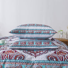 Load image into Gallery viewer, DaDa Bedding Bohemian Summertime White Blue Floral Paisley Bedspread Set (KSX-003)