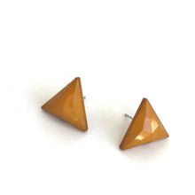 Load image into Gallery viewer, Dark Gold Mustard Faceted Triangle Stud Earrings