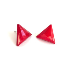 Load image into Gallery viewer, Cherry Red Faceted Triangle Stud Earrings