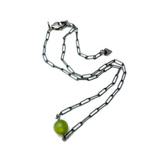 Load image into Gallery viewer, Olive Green Moonglow Bauble Paperclip Necklace