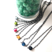 Load image into Gallery viewer, Olive Green Moonglow Bauble Paperclip Necklace
