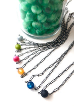 Load image into Gallery viewer, Olive Green Moonglow Bauble Paperclip Necklace