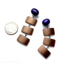 Load image into Gallery viewer, Purple &amp; Chocolate Geometric Stack Moonglow Statement Earrings *