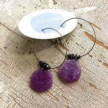 Load image into Gallery viewer, Marbled Lavender Ice Chip Gun Metal Hoop Earrings