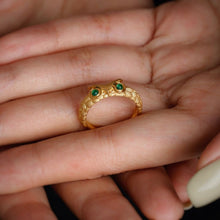 Load image into Gallery viewer, Dr. Owl Emerald Eye Band 18K Yellow Gold Open Ring