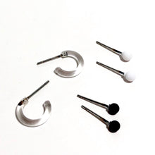 Load image into Gallery viewer, Tiny Clear Black &amp; White Hoop and Stud Earrings Set