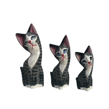 Load image into Gallery viewer, Set of Wooden Gray Cute Cat Decoration Figurine