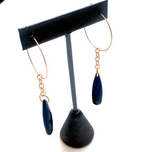Load image into Gallery viewer, Black Faceted Briolette on Gold Hoop Earrings *