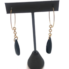 Load image into Gallery viewer, Black Faceted Briolette on Gold Hoop Earrings *