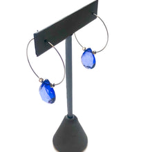 Load image into Gallery viewer, Denim Blue Faceted Briolette Hoop Earrings