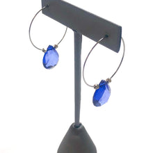 Load image into Gallery viewer, Denim Blue Faceted Briolette Hoop Earrings