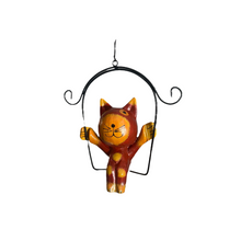 Load image into Gallery viewer, Wooden Cat on a swing (Red)