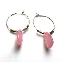 Load image into Gallery viewer, Pink Quartz Faceted Briolette on Gold Hoop Earrings *