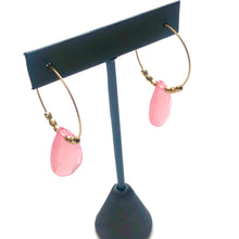 Load image into Gallery viewer, Pink Quartz Faceted Briolette on Gold Hoop Earrings *