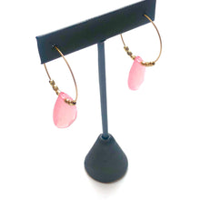 Load image into Gallery viewer, Pink Quartz Faceted Briolette on Gold Hoop Earrings *