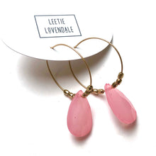 Load image into Gallery viewer, Pink Quartz Faceted Briolette on Gold Hoop Earrings *