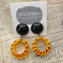 Load image into Gallery viewer, Mustard Yellow Stripe Donut Drop Earrings