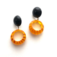 Load image into Gallery viewer, Mustard Yellow Stripe Donut Drop Earrings