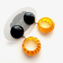 Load image into Gallery viewer, Mustard Yellow Stripe Donut Drop Earrings