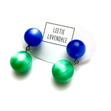 Load image into Gallery viewer, Blue &amp; Green Starburst Moonglow Lollipop Drop Earrings