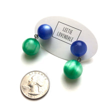 Load image into Gallery viewer, Blue &amp; Green Starburst Moonglow Lollipop Drop Earrings