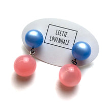 Load image into Gallery viewer, Ice Blue and Rose Pink Moonglow Lollipop Drop Earrings