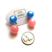 Load image into Gallery viewer, Ice Blue and Rose Pink Moonglow Lollipop Drop Earrings