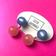 Load image into Gallery viewer, Ice Blue and Rose Pink Moonglow Lollipop Drop Earrings