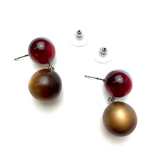 Load image into Gallery viewer, Ruby and Grey Harlequin with Coffee Moonglow Lollipop Drop Earrings