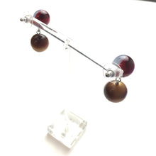 Load image into Gallery viewer, Ruby and Grey Harlequin with Coffee Moonglow Lollipop Drop Earrings