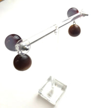 Load image into Gallery viewer, Ruby and Grey Harlequin with Coffee Moonglow Lollipop Drop Earrings
