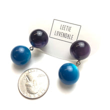 Load image into Gallery viewer, Deep Purple and Capri Blue Moonglow Lollipop Drop Earrings