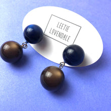 Load image into Gallery viewer, Navy and Chocolate Moonglow Lollipop Drop Earrings