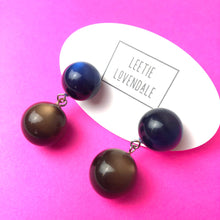 Load image into Gallery viewer, Navy and Chocolate Moonglow Lollipop Drop Earrings