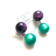 Load image into Gallery viewer, Deep Purple and Emerald Moonglow Lollipop Drop Earrings