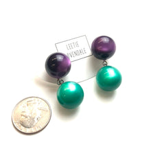 Load image into Gallery viewer, Deep Purple and Emerald Moonglow Lollipop Drop Earrings