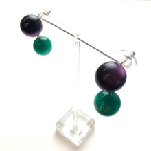 Load image into Gallery viewer, Deep Purple and Emerald Moonglow Lollipop Drop Earrings
