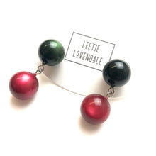 Load image into Gallery viewer, Forest Green and Ruby Monnglow Lollipop Drop Earrings