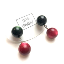Load image into Gallery viewer, Forest Green and Ruby Monnglow Lollipop Drop Earrings