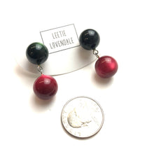 Load image into Gallery viewer, Forest Green and Ruby Monnglow Lollipop Drop Earrings