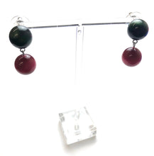 Load image into Gallery viewer, Forest Green and Ruby Monnglow Lollipop Drop Earrings