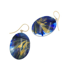 Load image into Gallery viewer, Cobalt &amp; Gold Marbled Lucite Drop Earrings
