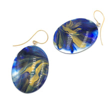 Load image into Gallery viewer, Cobalt &amp; Gold Marbled Lucite Drop Earrings