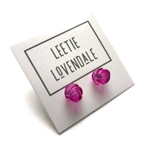 Load image into Gallery viewer, Hot Pink Carved Lucite Rose Stud Earrings
